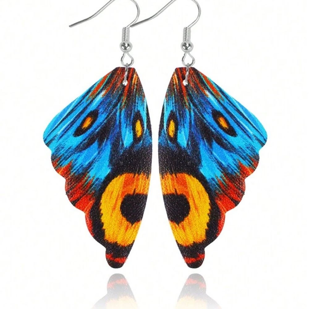 Vibrant Blue and Orange Butterfly Earrings - Picture 4 of 4
